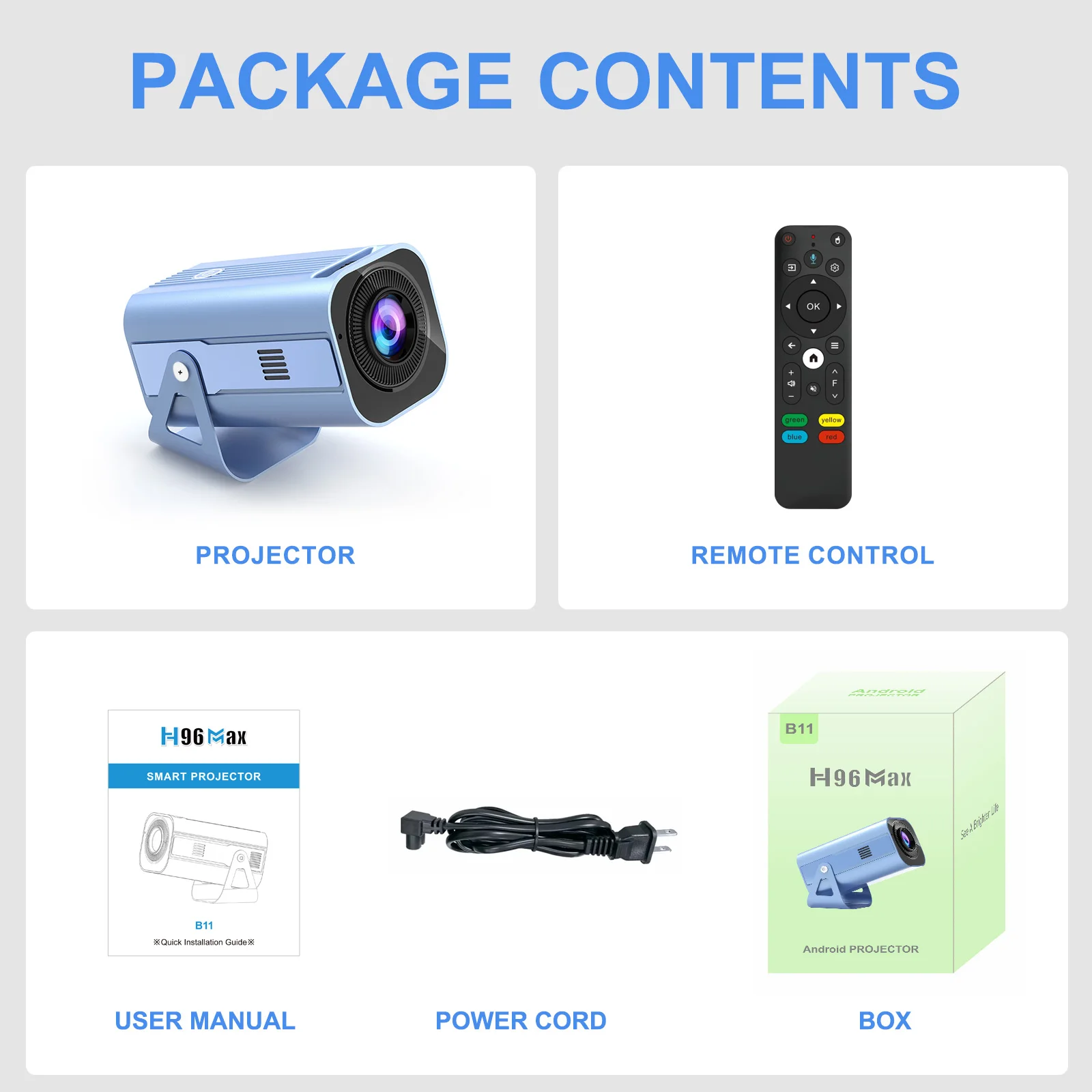 H96 MAX Projector B11 4K Android11 Dual Wifi6 200ANSI Allwinner H716 2GB 16GB BT5.0 1080P 1280*720P Home Cinema Outdoor Projetor