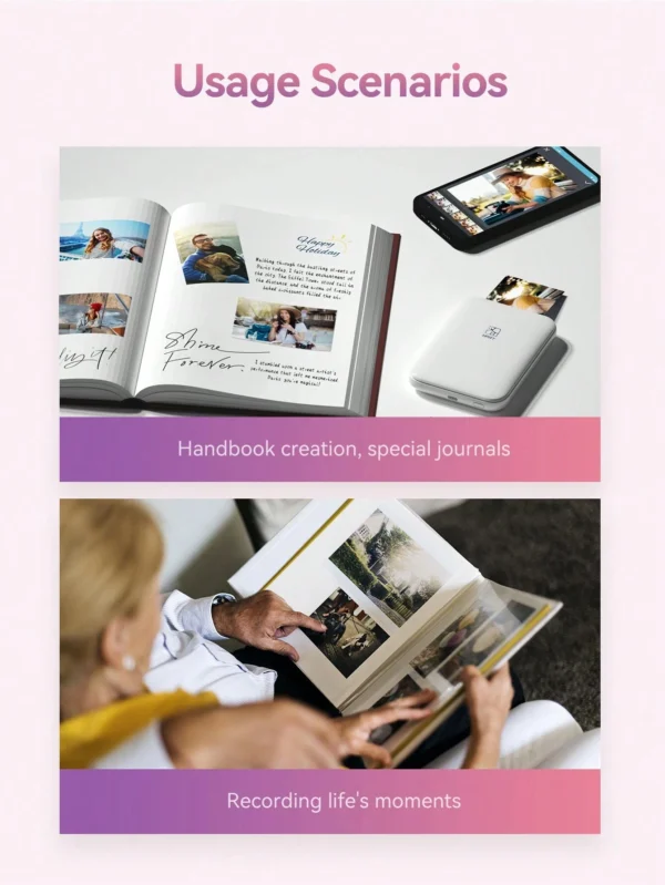 MT53 Portable Color Photo Printer Handheld Pocket Printer 313Dpi 2X3 inch Sticky-backed Photo Paper Printing Machine For Home
