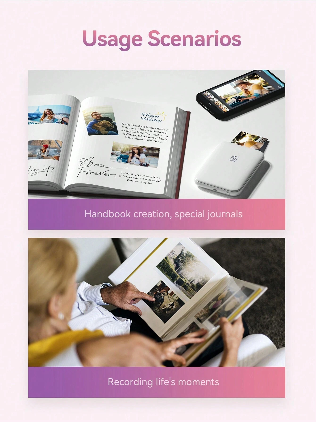 MT53 Portable Color Photo Printer Handheld Pocket Printer 313Dpi 2X3 inch Sticky-backed Photo Paper Printing Machine For Home