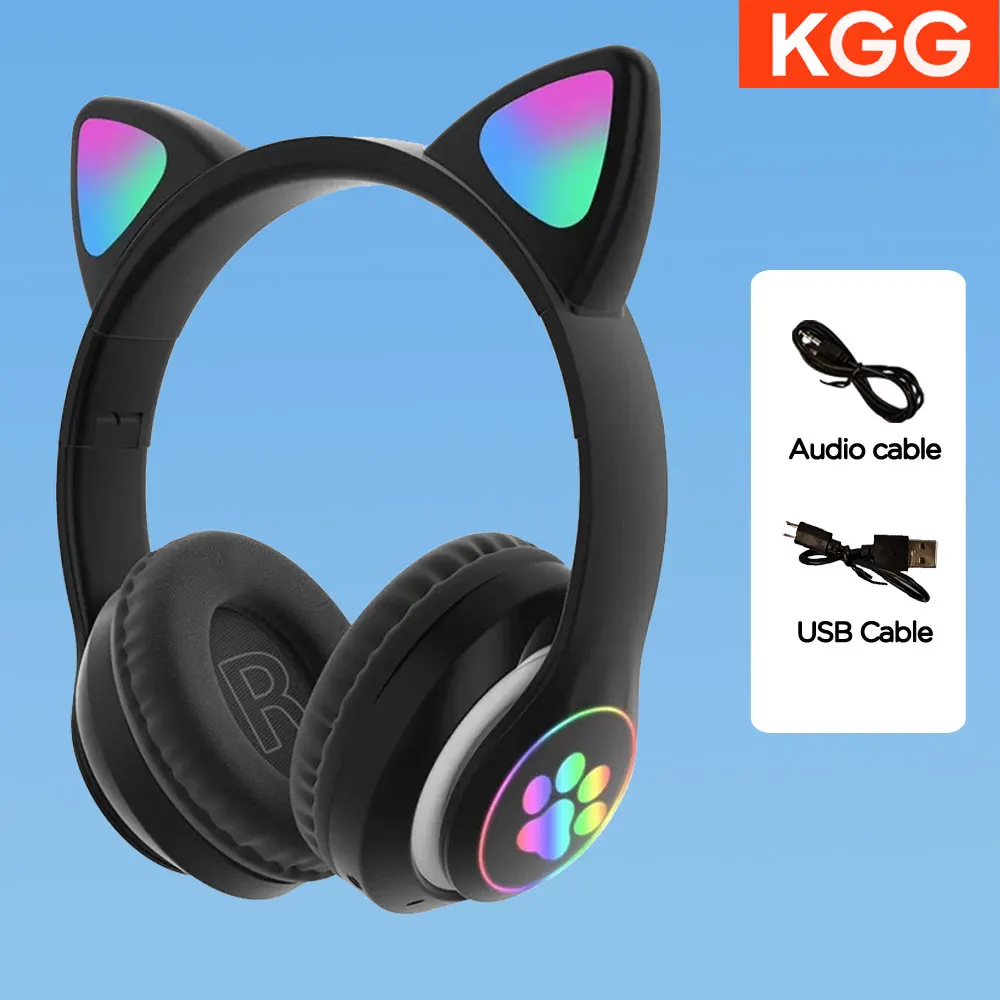 Cat Ears Headphones Flash Light Wireless With MIC Control LED Kid Girl Stereo Cute Music Helmet Bluetooth Phone Headset Earphone