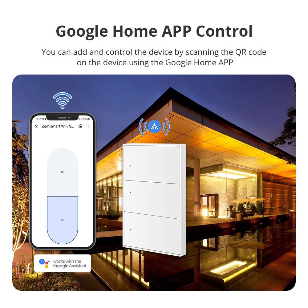 Zemismart Matter WiFi 1 2 3 4 6 Gangs Smart Wall Light Switch Neutral Required with Big Button SmartThings App Homekit Control