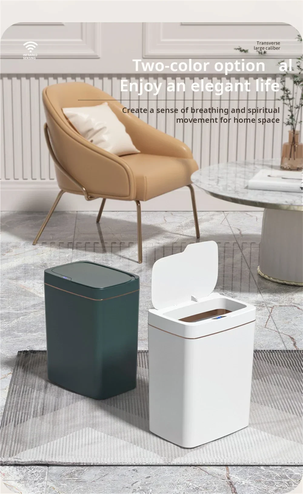 2025 New 15L Smart Trash Can Automatic Touchless Smart Sensor Sensing Trash Can Waterproof Bathroom Kitchen Bedroom Trash Can.