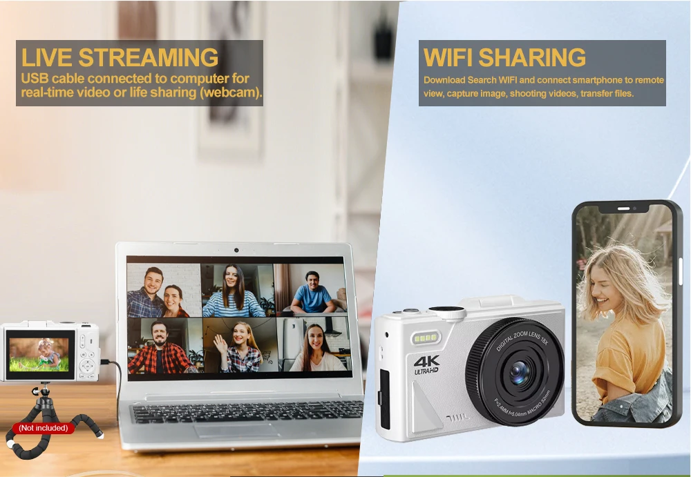 Compact Digital Photography Camera 4K 18X Digital Zoom Vintage Video Recorder YouTube WiFi Webcam 64MP 180° Flip Screen Cameras