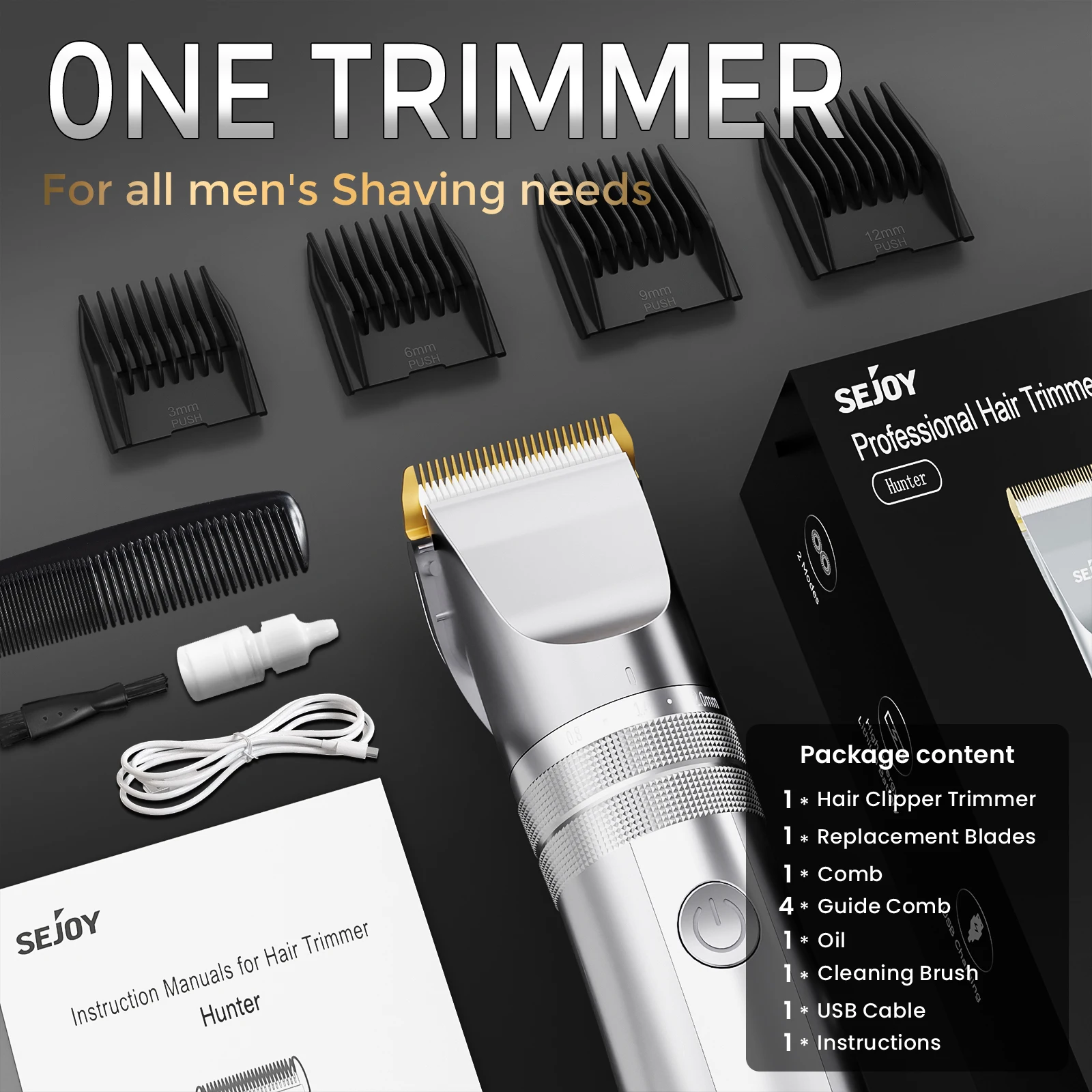 Sejoy Hair Clippers for Men Professional Cordless Barber Clippers for Hair Cutting Machine Grooming Rechargeable Beard Trimmer