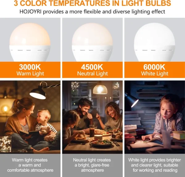 Rechargeable Light Bulbs with Remote Control, E27 Cordless Battery Operated Light Bulb for Lamps,2200mAh/Dimmable/Timer