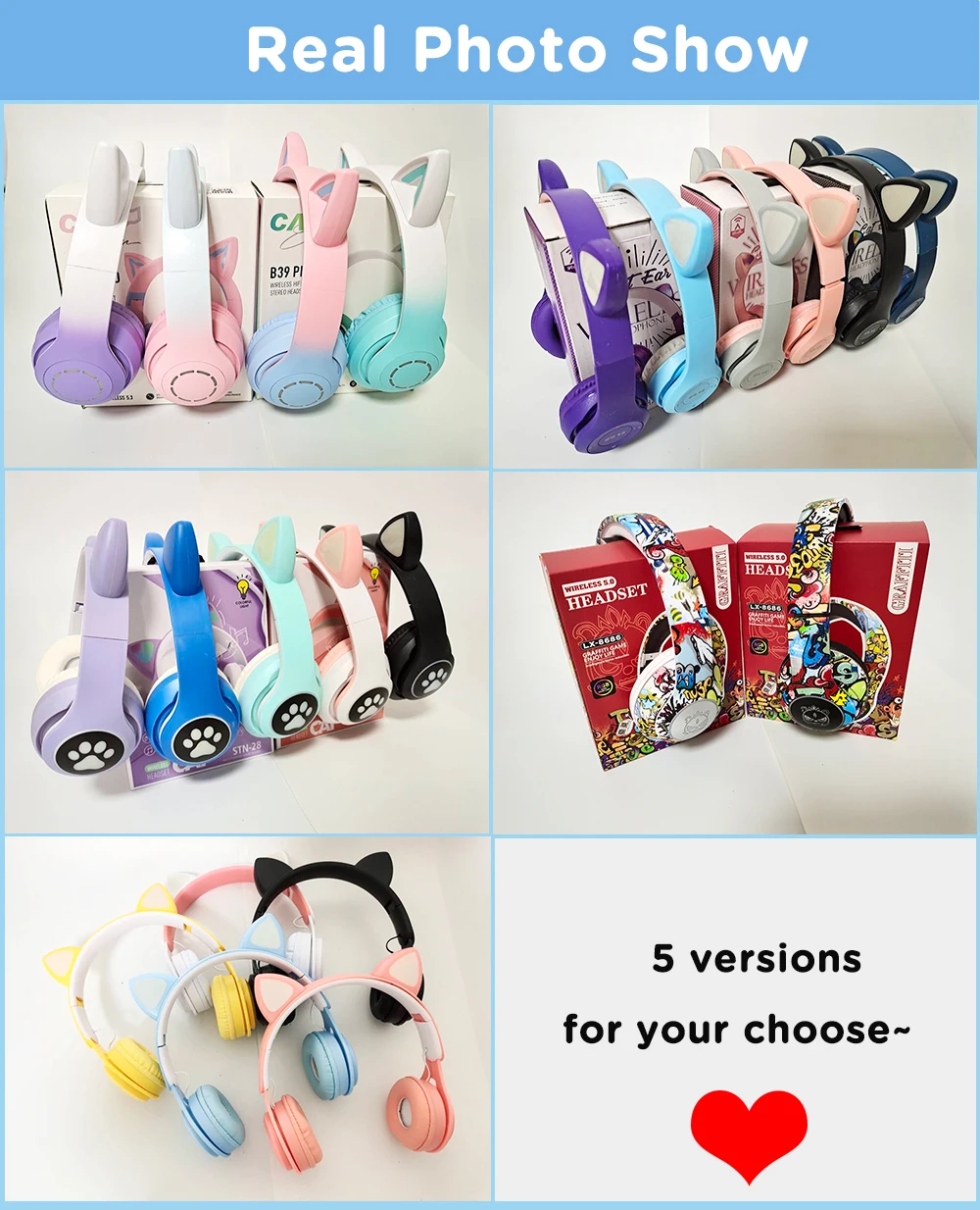 Cat Ears Headphones Flash Light Wireless With MIC Control LED Kid Girl Stereo Cute Music Helmet Bluetooth Phone Headset Earphone