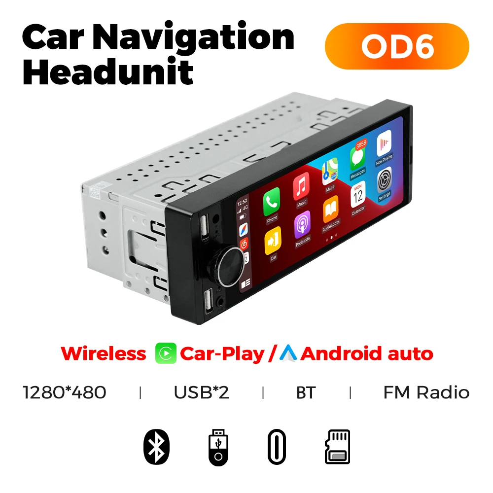 1DIN Universal MP5 6.86-Inch Car Radio Support Wireless Carplay Android AUTO AUX USB SWC BT Touch Screen Multimedia Video Player