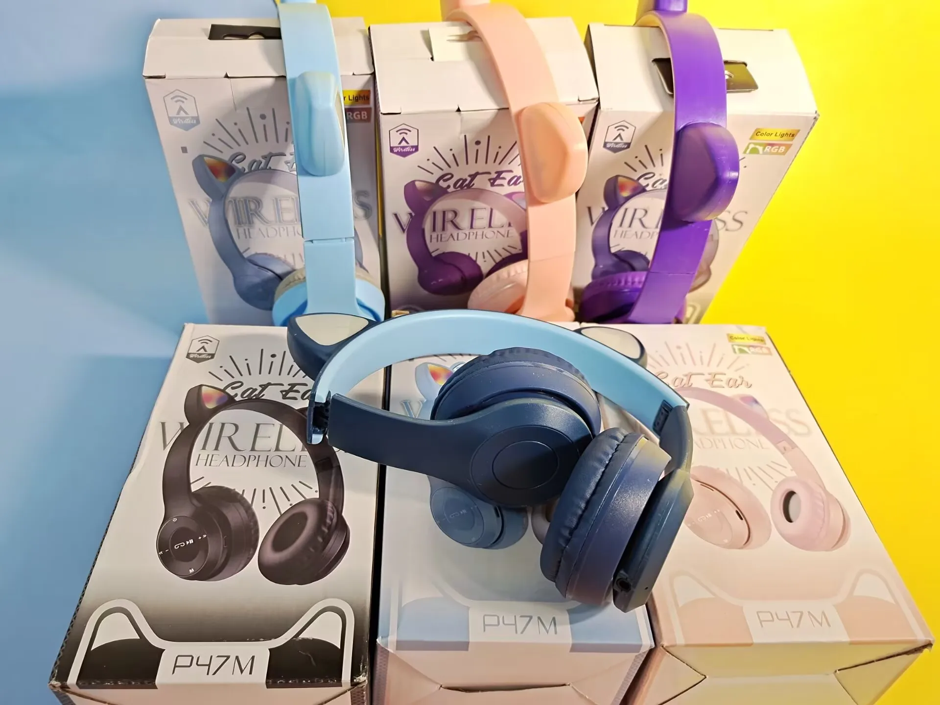 Cat Ears Headphones Flash Light Wireless With MIC Control LED Kid Girl Stereo Cute Music Helmet Bluetooth Phone Headset Earphone