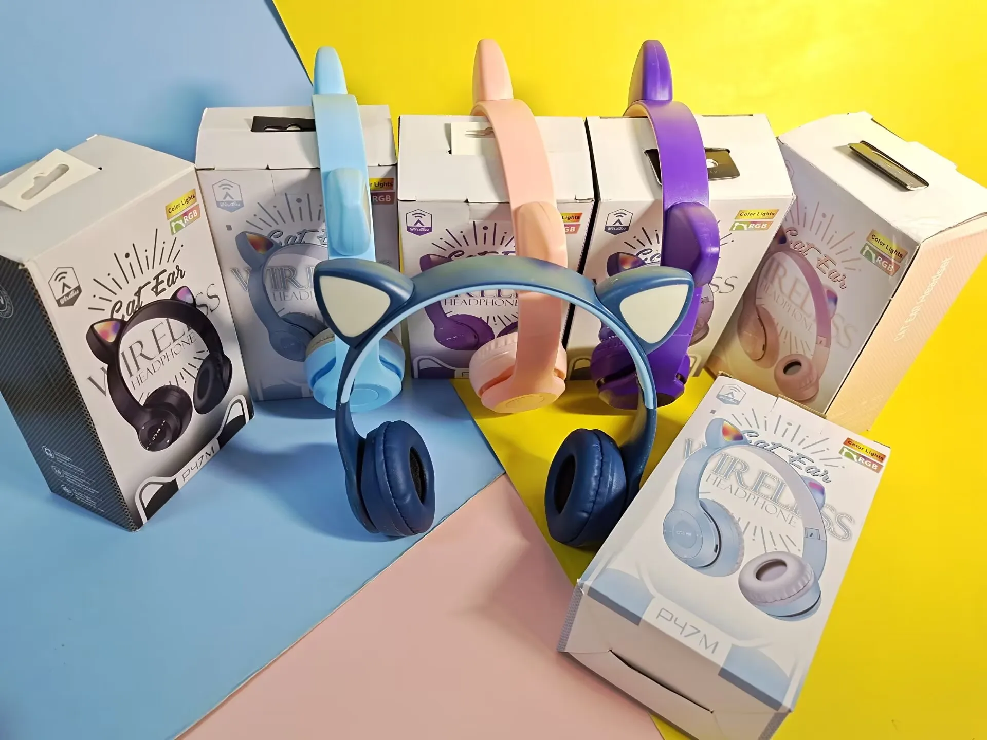 Cat Ears Headphones Flash Light Wireless With MIC Control LED Kid Girl Stereo Cute Music Helmet Bluetooth Phone Headset Earphone
