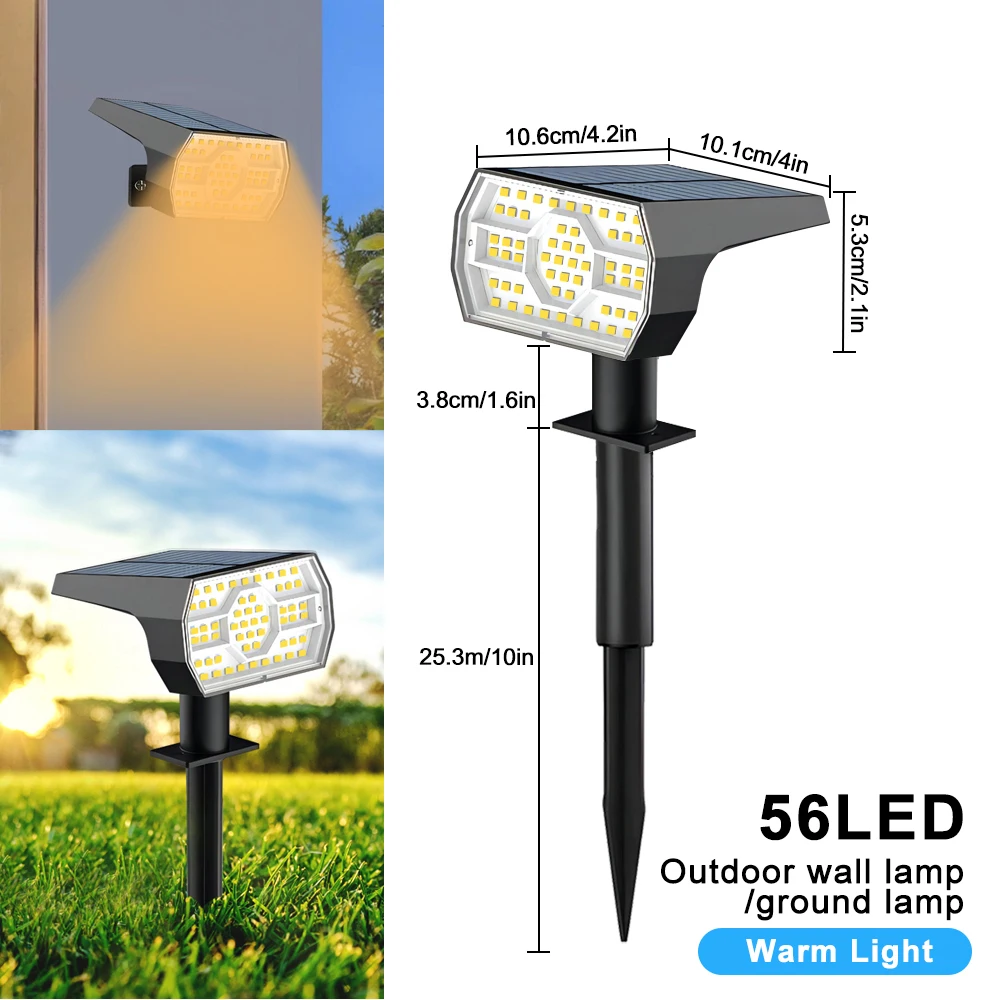 72 LED Solar Spotlights Outdoor Landscape Waterproof 108/136 LEDS Solar Powered Wall Light Auto On/Off for Yard Garden Pathway