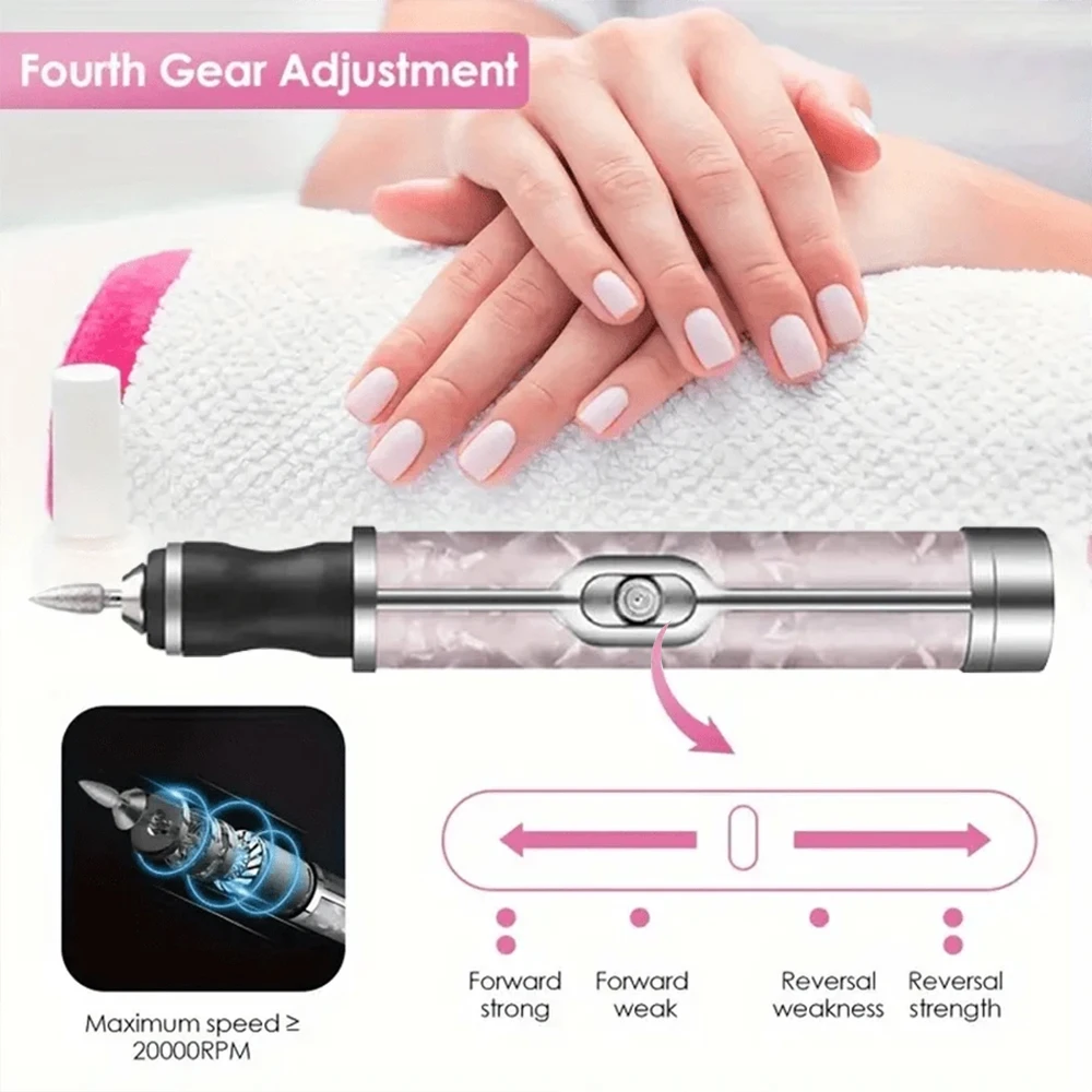 LINMANDA Electric Nail File Set Nails 4 Speeds Cordless Acrylic Nail Tool Thick Nails Edge Shaping Polishing Grinding Nursing