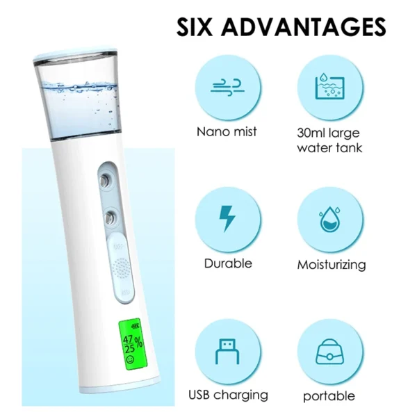 Double Spray-head Nano Mist Sprayer Mini Hydrating Humidifier Skin Care LED Display Portable Facial Steamer Handheld Nebulizer