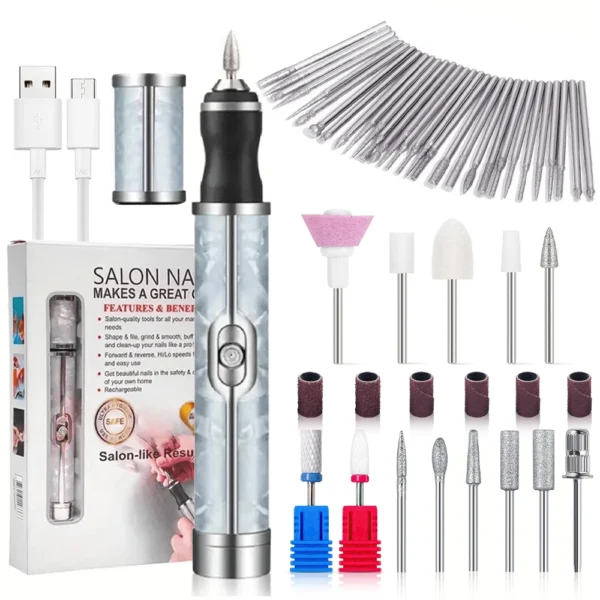 LINMANDA Electric Nail File Set Nails 4 Speeds Cordless Acrylic Nail Tool Thick Nails Edge Shaping Polishing Grinding Nursing