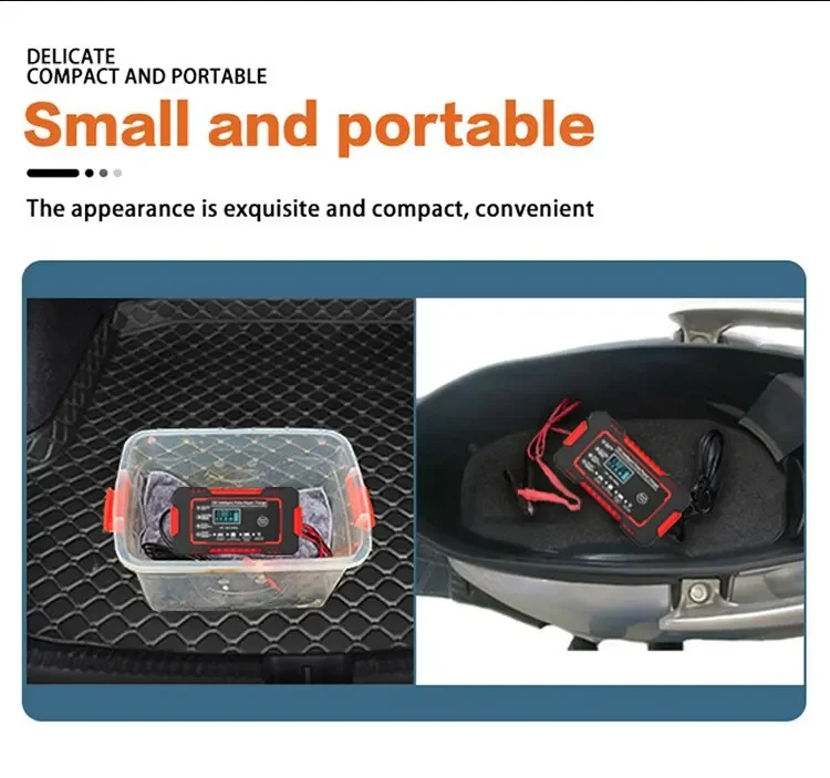 Car Battery Charger 12V Pulse Repair LCD Display Smart Fast Charge AGM Deep Cycle GEL Lead-Acid Charger For Auto Motorcycle