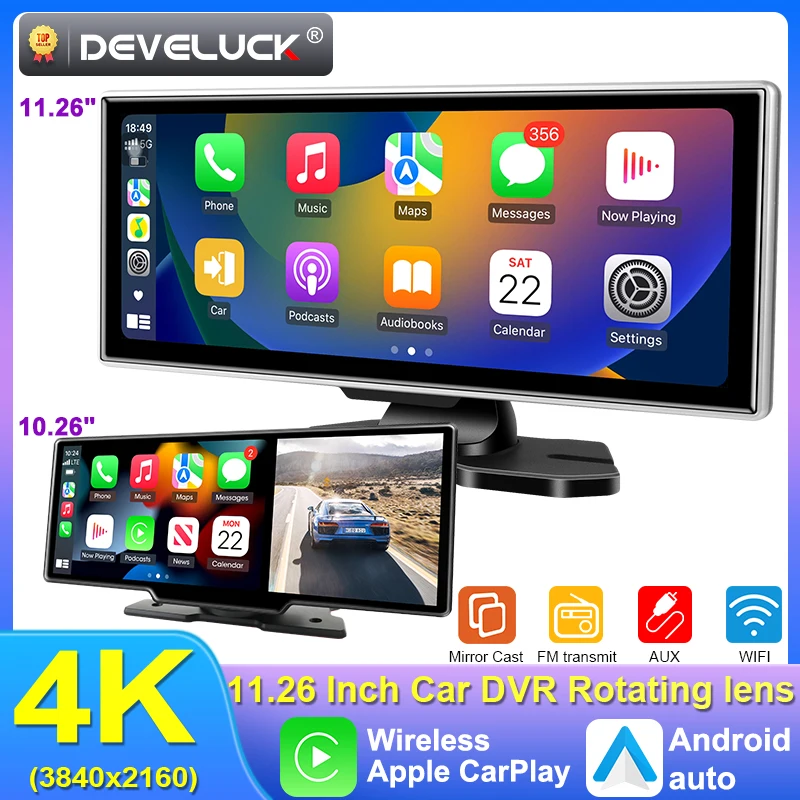 Se35dfd1d17434c968c4bcad00cc994d7R.webp 10/11.26 inch Dash Cam 4K Car DVR Wireless Carplay & Android Auto GPS Navigation Video Recorder Dashboard Dual Lens Wifi FM AUX