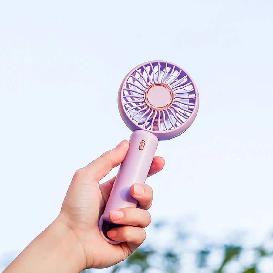 Mini Portable Fan Cute Design 3 Speed Personal Handheld  Desktop with Standing Ring Lightweight USB Rechargeable