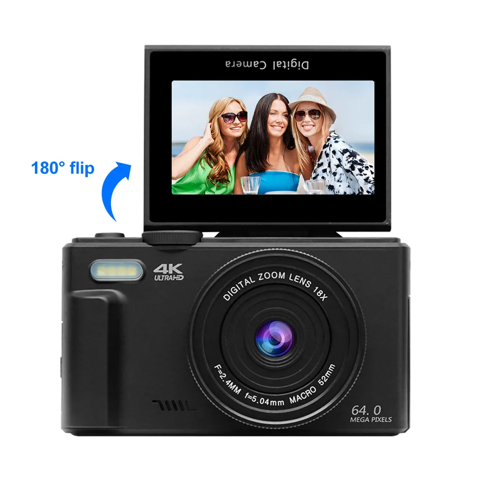 Compact Digital Photography Camera 4K 18X Digital Zoom Vintage Video Recorder YouTube WiFi Webcam 64MP 180° Flip Screen Cameras