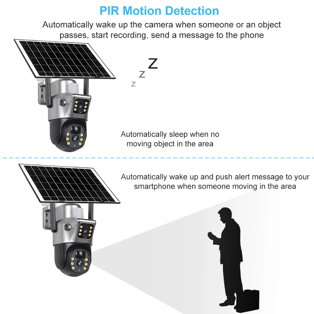4G / WiFi Solar Camera Dual Lenses Outdoor 8MP 4K Low Power Battery IP Camera PIR Night Vision V380 Pro CCTV Security Protection