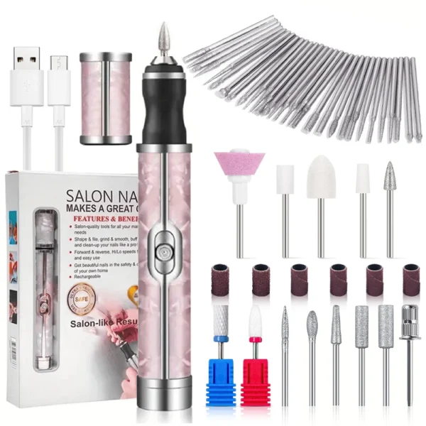 LINMANDA Electric Nail File Set Nails 4 Speeds Cordless Acrylic Nail Tool Thick Nails Edge Shaping Polishing Grinding Nursing