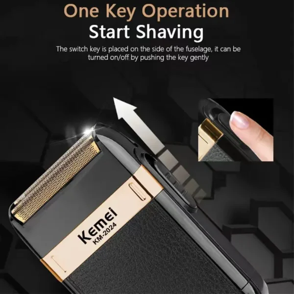 Kemei KM-2024 Electric Shaver Professional USB Rechargeable Men's Electric Shaver Leather Shell Waterproof Beard Trimmer Shaver