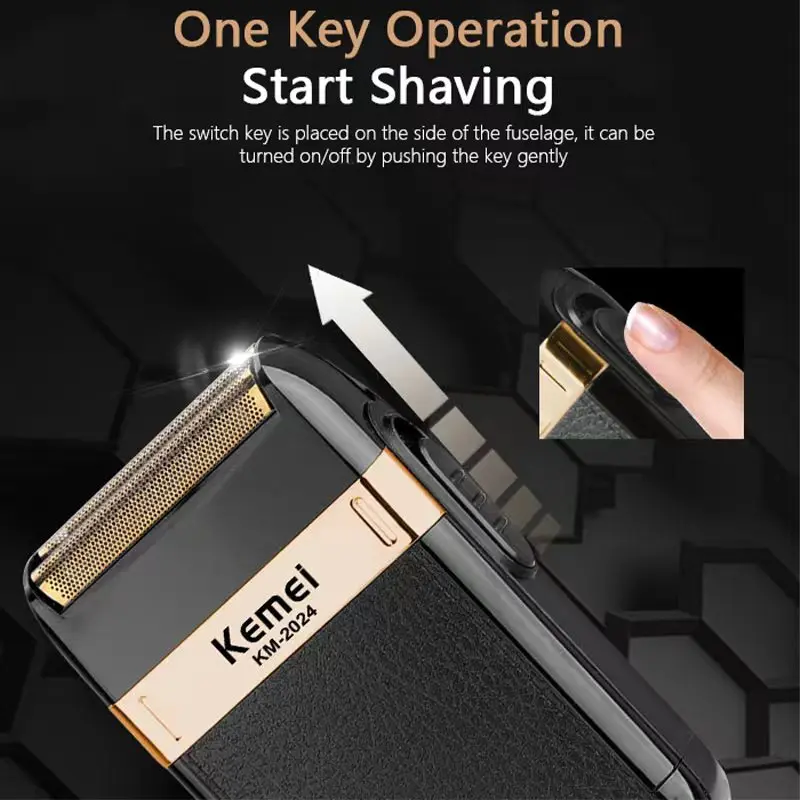 Kemei KM-2024 Electric Shaver Professional USB Rechargeable Men's Electric Shaver Leather Shell Waterproof Beard Trimmer Shaver