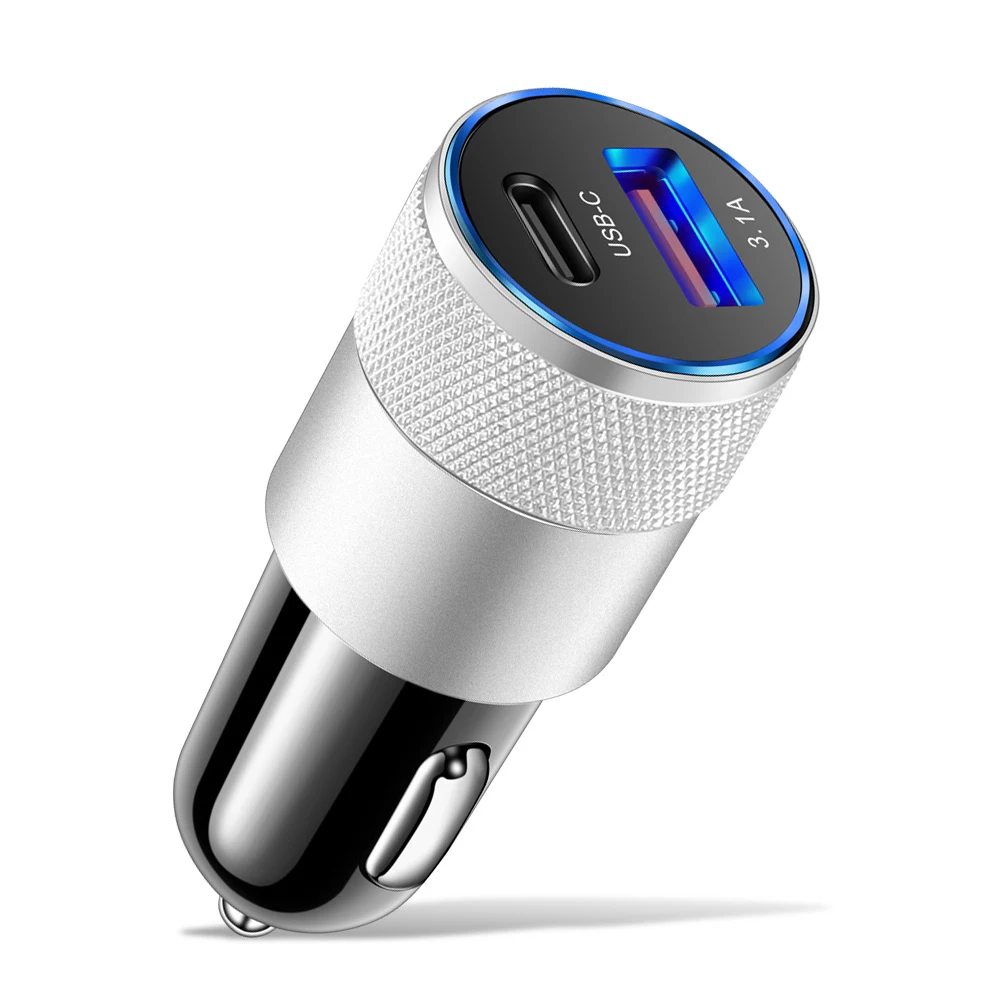 3.1A Dual USB Car Charger QC3.0 Fast Charging PD Phone Charger Auto Cigarette Lighter Adapter 12-24V For iPhone Xiaomi Huawei