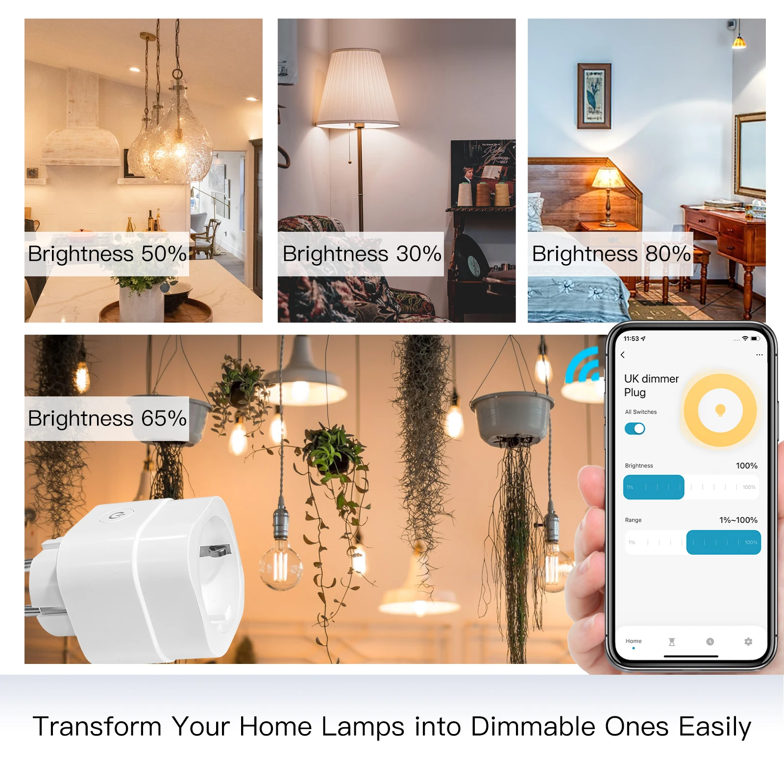 MOES WiFi Smart Power Socket Plug Brightness Adjust Timer For Tuya Smart Life App,Alexa Google Voice Control EU/UK/US