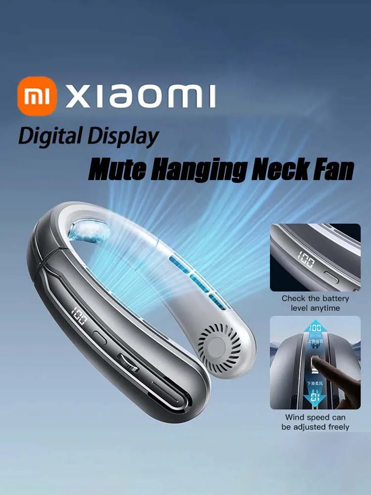 Xiaomi 8000mAh USB Hanging Neck Fan Portable Bladeless Mini Rechargeable Mute LED Digital Display Electric Fans Air Cooler New