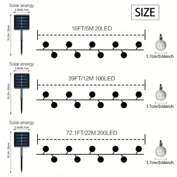1pack 20/100/200 LED Crystal Globe Solar String Lights, Solar Outdoor Lights, With 8 Lighting Modes, Halloween Decorations Light