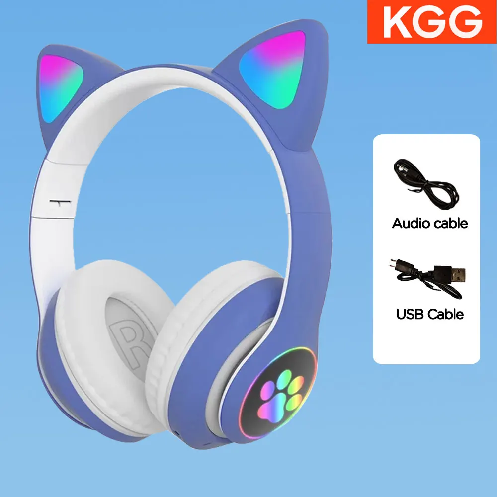 Cat Ears Headphones Flash Light Wireless With MIC Control LED Kid Girl Stereo Cute Music Helmet Bluetooth Phone Headset Earphone