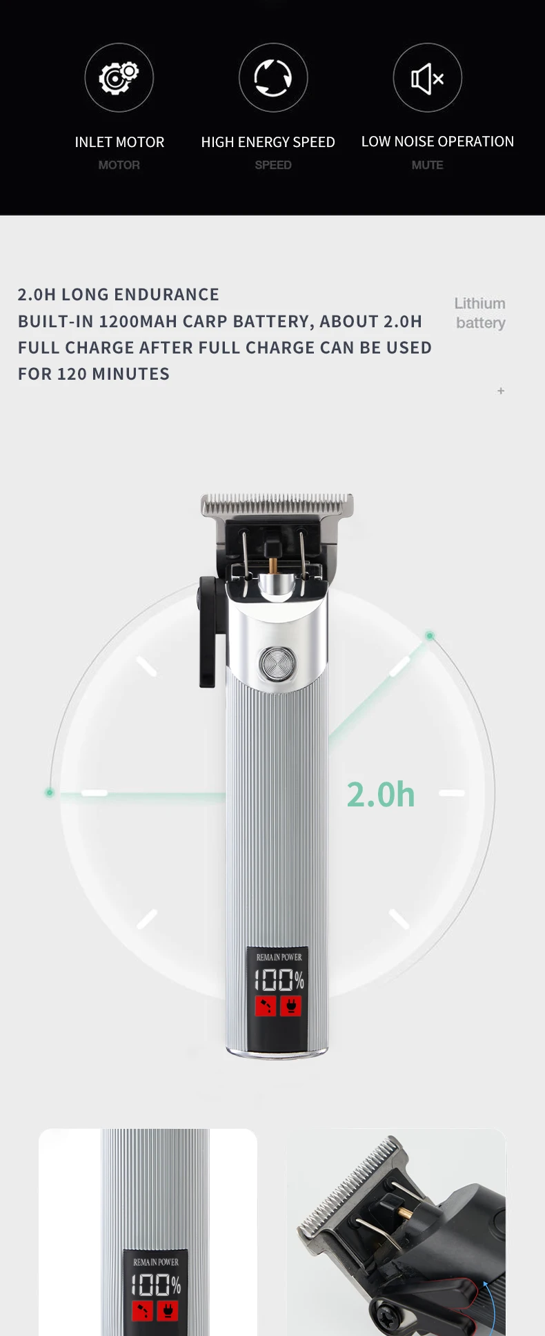 Youpin Komingdon Cordless Zero Gapped Trimmer Hair Clipper Professional Barber Shop Men's Haircut Machine for Beard Barbershop