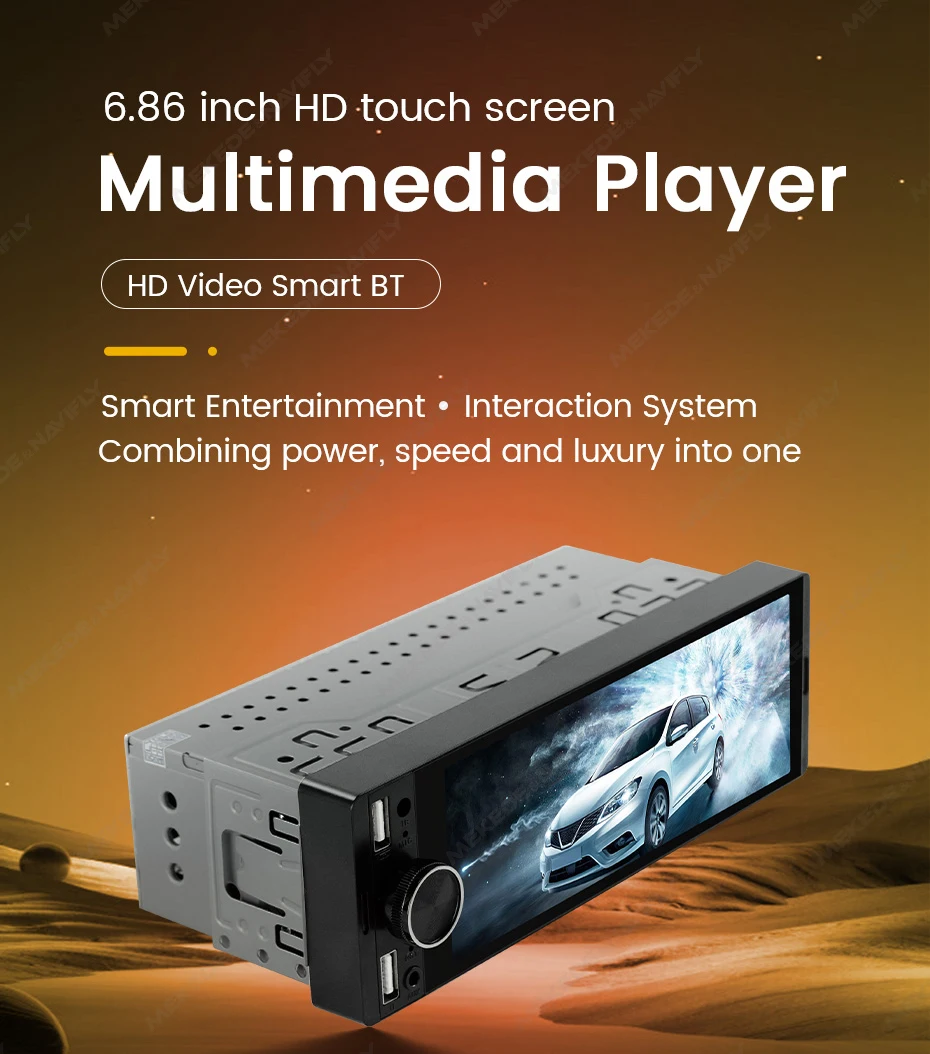 1DIN Universal MP5 6.86-Inch Car Radio Support Wireless Carplay Android AUTO AUX USB SWC BT Touch Screen Multimedia Video Player