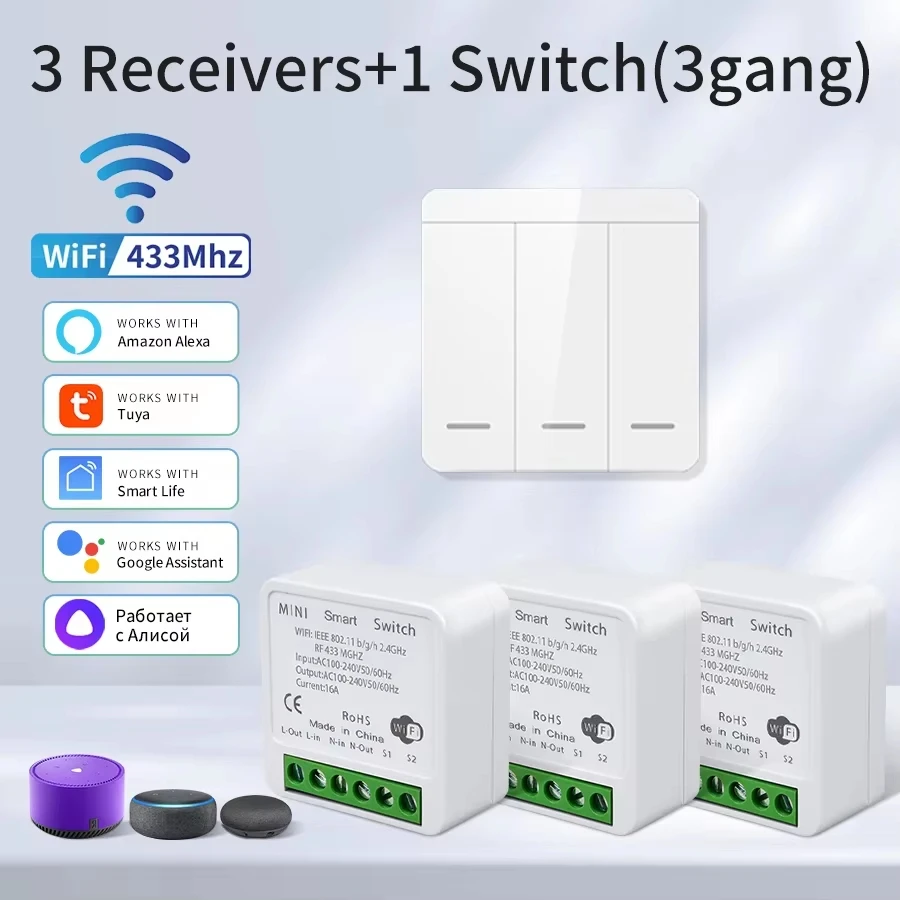 Tuya WiFi Smart Light Switch Smart Home Wireless RF 433mhz Push Button Wall Switch Via Alexa Google Home Alice Smart Life App