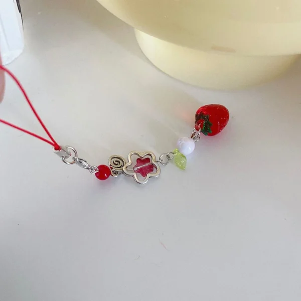 Sweet Y2K Cute Strawberry Mobile Phone Lanyard Lovely Fruits Phone Chain For Girls Aesthetic Cellphone Keychain