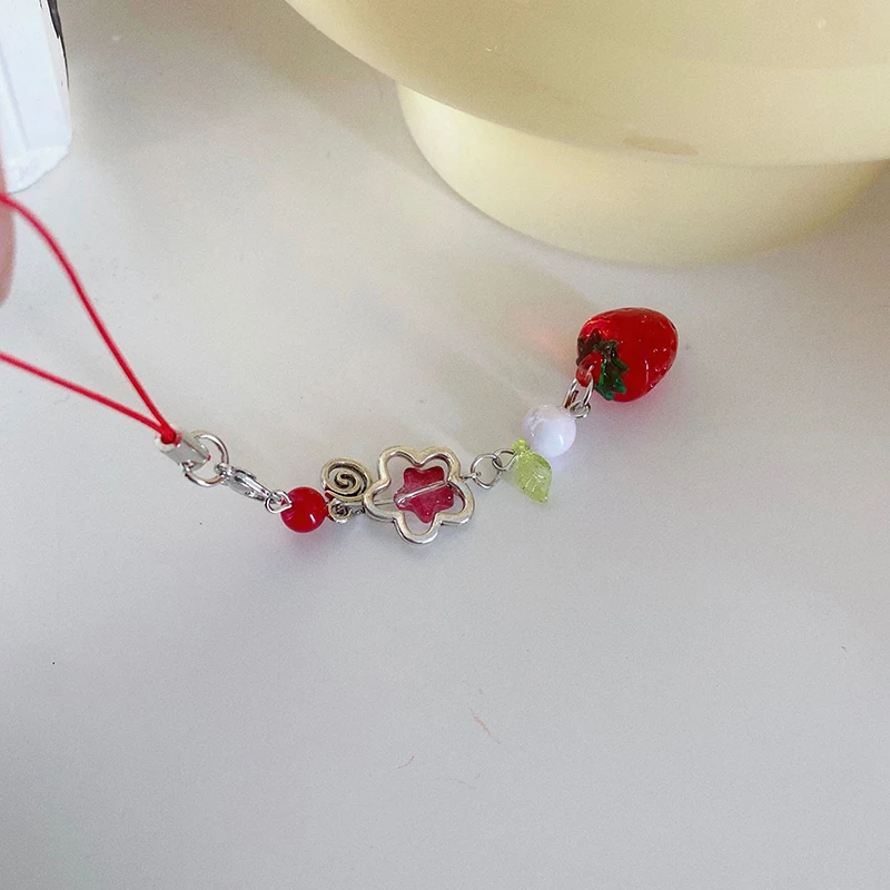 Sweet Y2K Cute Strawberry Mobile Phone Lanyard Lovely Fruits Phone Chain For Girls Aesthetic Cellphone Keychain