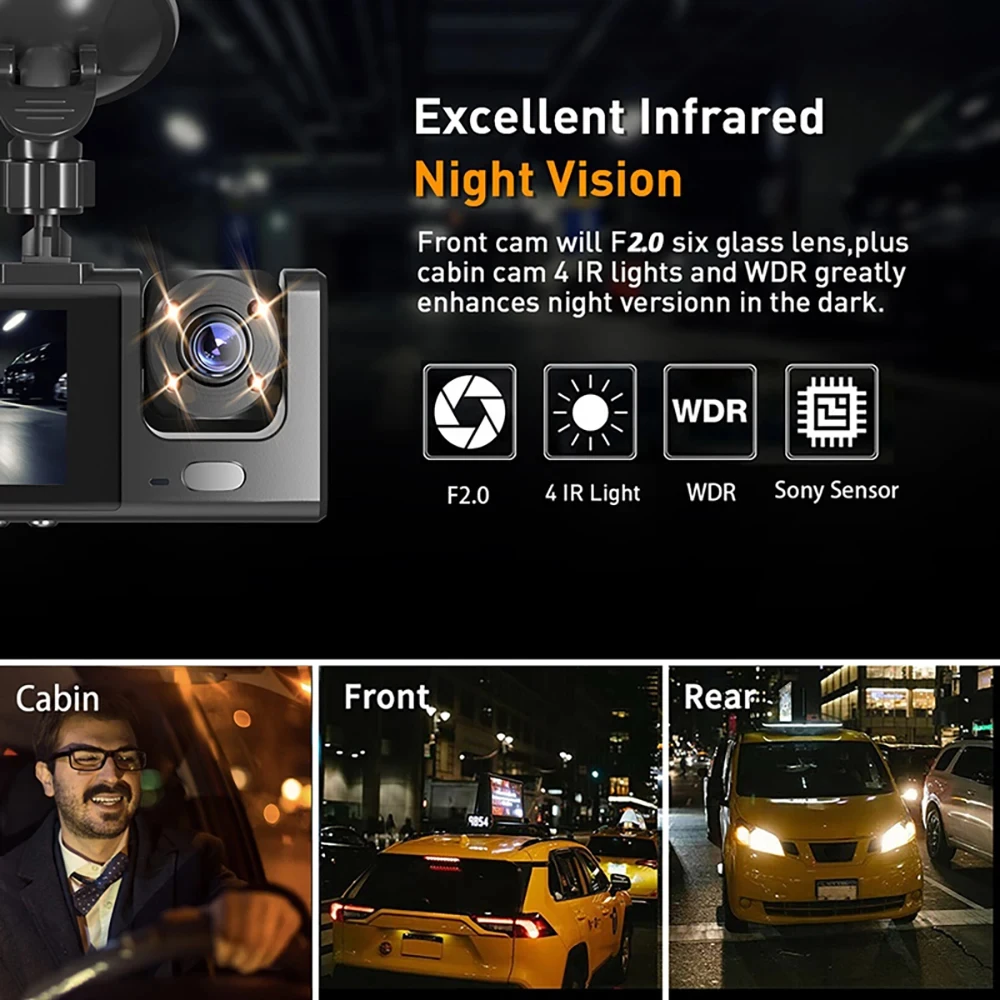 Dash Cam for Cars WIFI APP Car DVR 3 Channel Front Camera Video Recorder Rear View Camera for Vehicle Black Box Car Assecories