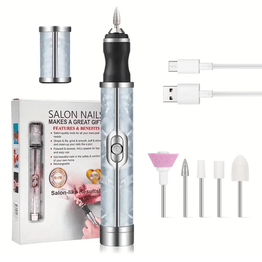 LINMANDA Electric Nail File Set Nails 4 Speeds Cordless Acrylic Nail Tool Thick Nails Edge Shaping Polishing Grinding Nursing