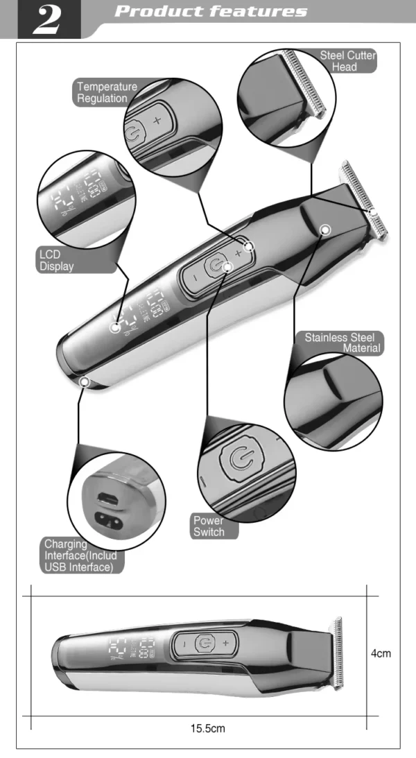 Kemei KM-5027 Original Electric Hair Clipper Rechargeable Hair Trimmer LCD Display Hairdresser Professional Cutting Machine