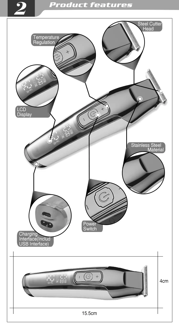 Kemei KM-5027 Original Electric Hair Clipper Rechargeable Hair Trimmer LCD Display Hairdresser Professional Cutting Machine