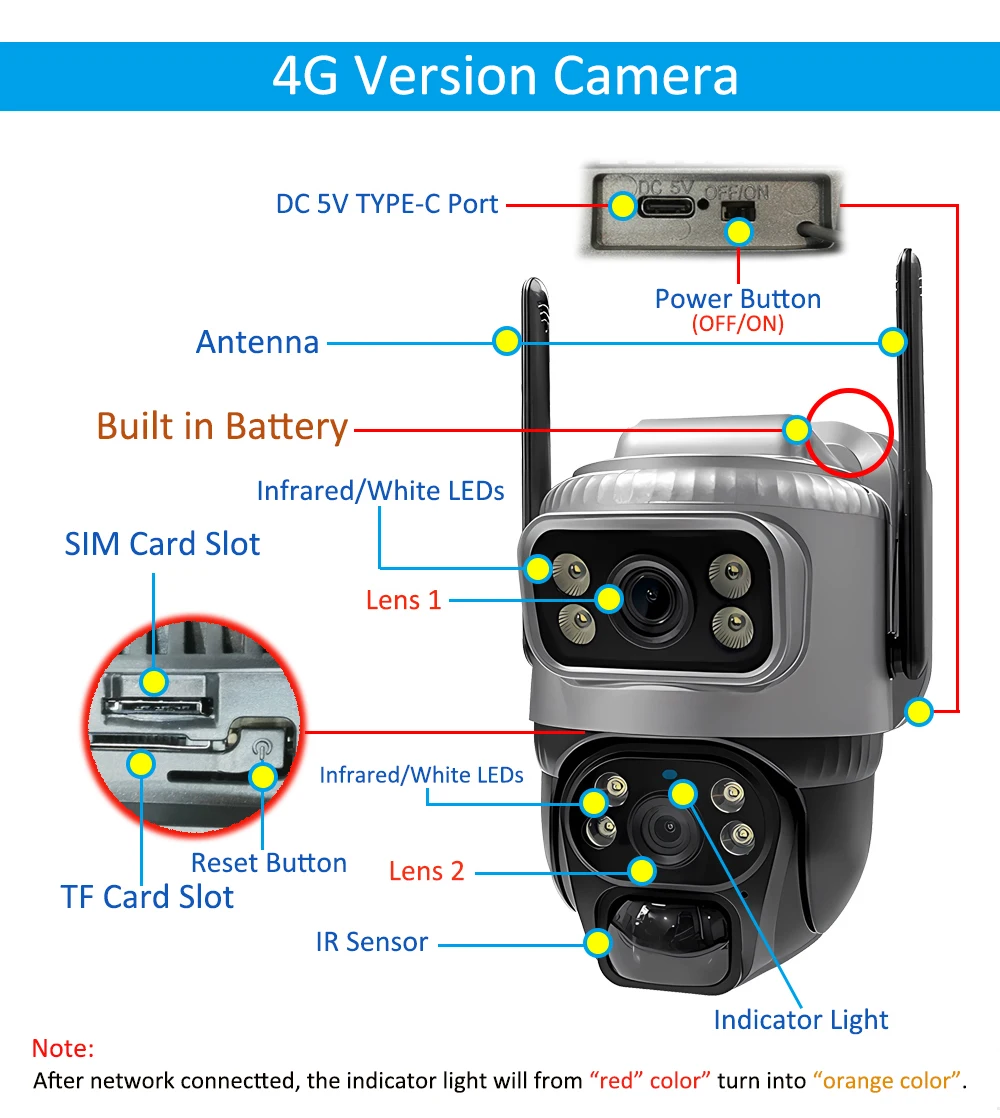 V380 Dual Lens 4G Camera Solar PIR Human Detection Night Vision Waterproof Security Video IP Camara 8MP 4K Battery CCTV Monitor