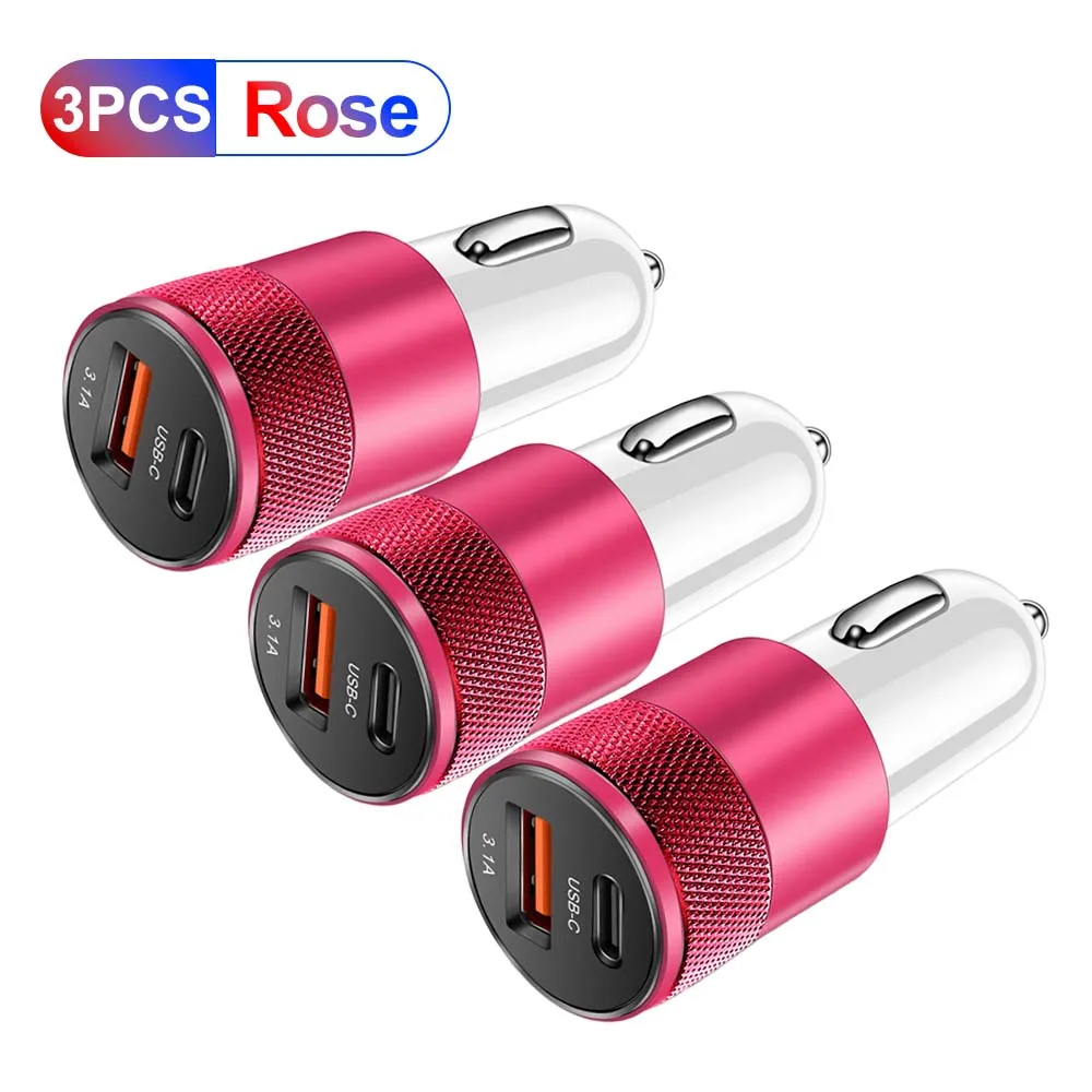 3.1A USB Car Charger Type C Fast Charging Phone Adapter For Xiaomi Huawei PD Phone Charger Adapter Socket Cigarette Lighter