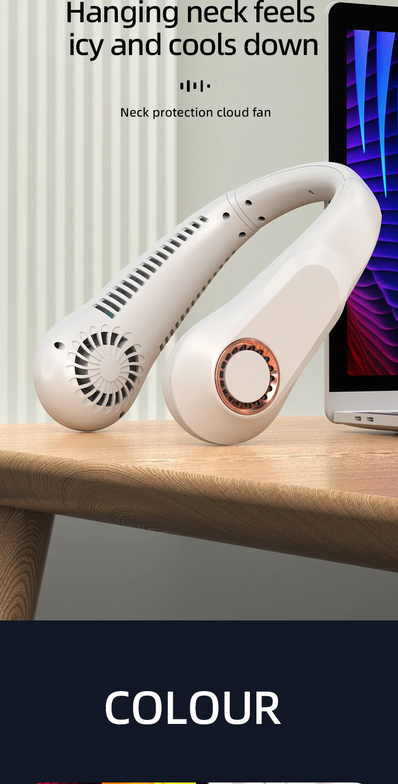 New 3000mA Portable Mini Hanging Neck Fan Bladeless Neckband Fan Digital Display Power Air Cooler USB Rechargeable Electric Fans