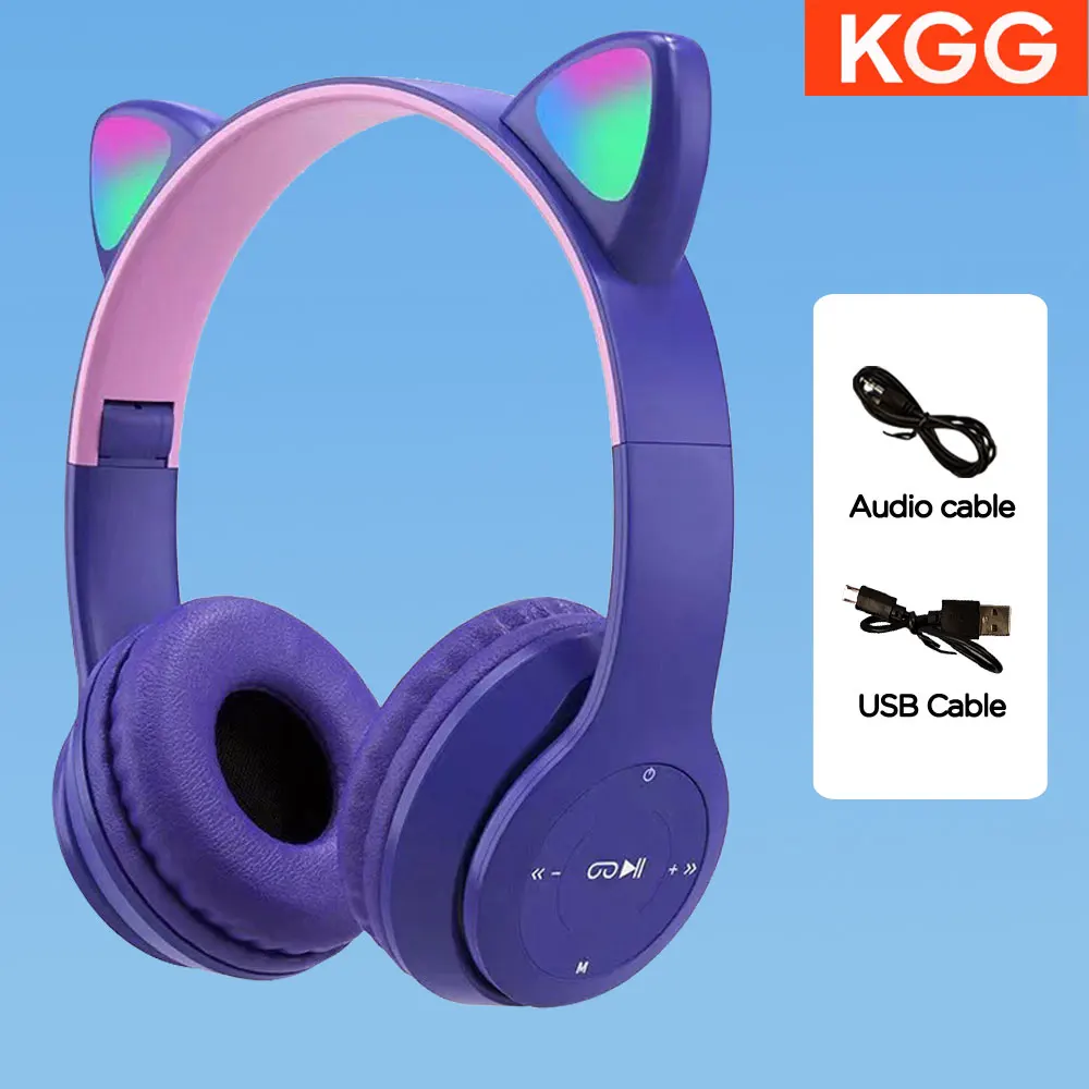 Cat Ears Headphones Flash Light Wireless With MIC Control LED Kid Girl Stereo Cute Music Helmet Bluetooth Phone Headset Earphone