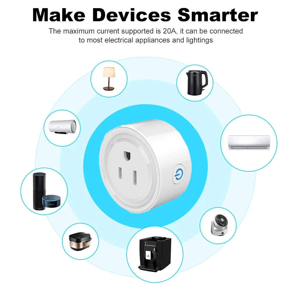 Tuya Smart Plug WiFi Socket 20A with Power Monitoring US Canada Mexico Peru Japan Timing Voice Control Support Alexa Google Home
