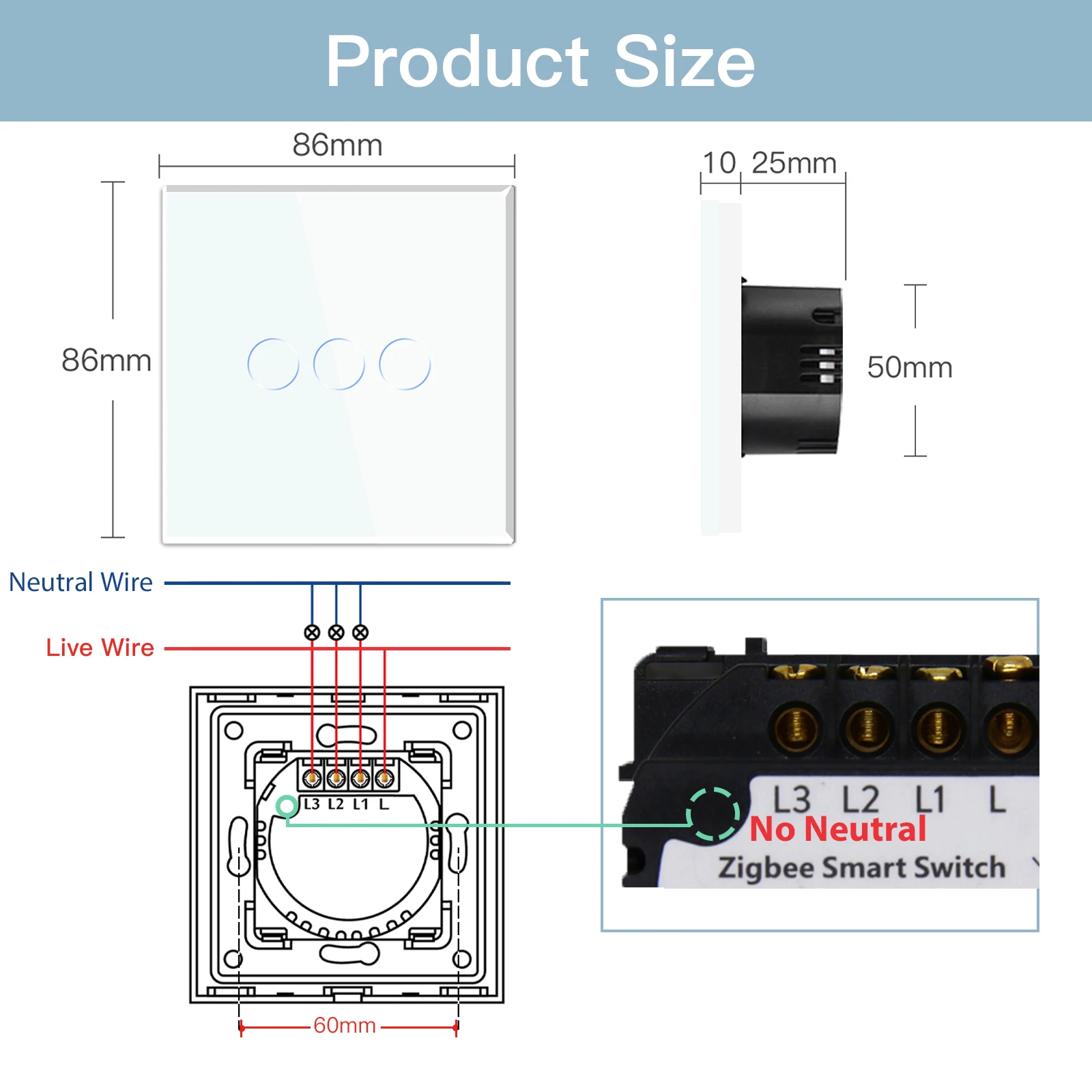 BSEED Zigbee Touch Switch Glass 1/2/3Gang Smart Light Switch Tuya Wireless Controller via Google Smart Life Alexa App No Neutral