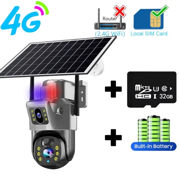 4G Solar Camera 2 Lens CCTV Camera 4K 8MP HD Night Vsion Wirless WiFi Camera Outdoor Security Protection Smart Home IP Cameras