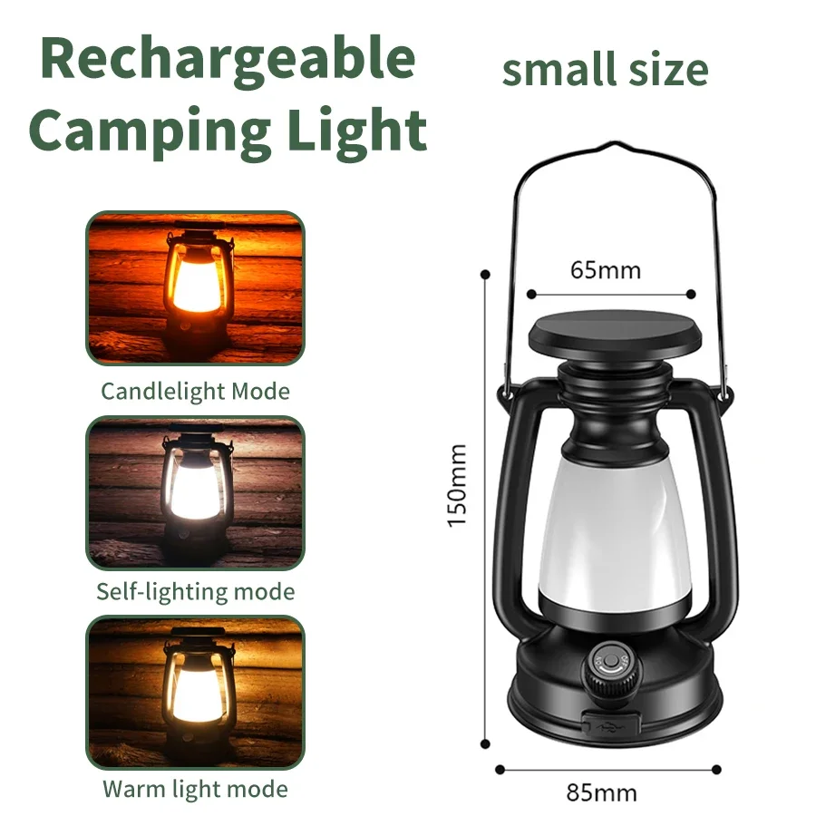 USB Rechargeable/Solar Charging Camping Light Portable Camping Lanterns 3 Lighting Modes Dimming Outdoor Hanging Tent Light