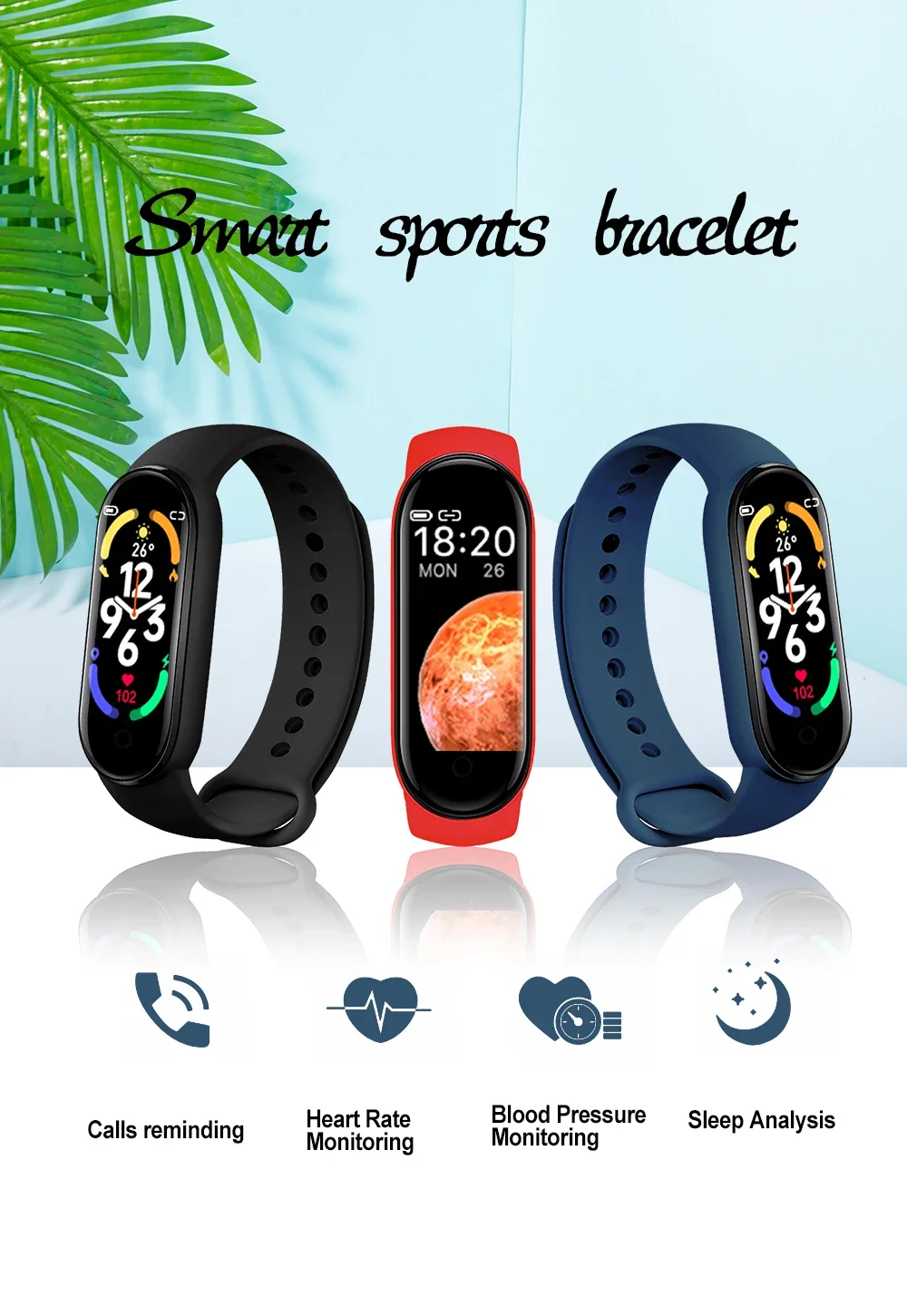 M7 Smart Band Watch Silicone Heart Rate Smart Band Varied Dials Fitness Tracker Blood Pressure Sport Bracelet For Mi Band 7