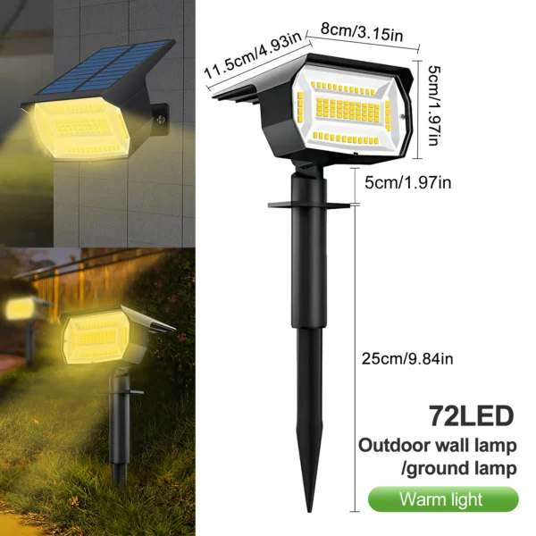 72 LED Solar Spotlights Outdoor Landscape Waterproof 108/136 LEDS Solar Powered Wall Light Auto On/Off for Yard Garden Pathway