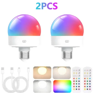 Sef3f6e56ef944ae08b3f389f89cf50e0l.webp 2PCS Rechargeable Light Bulbs Remote Control Battery Operated Light Bulb with Timer, Dimmable, 3 Color Temperatures